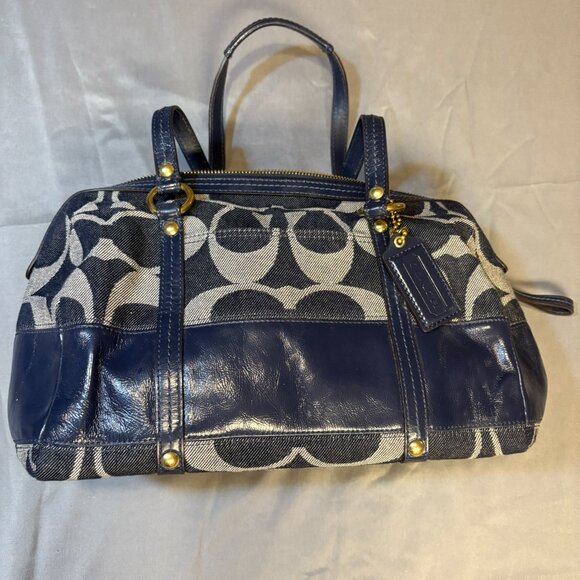 Coach Signature Stripe Barrel Satchel – Denim Blue & Navy Patent Leather - Picture 3 of 7